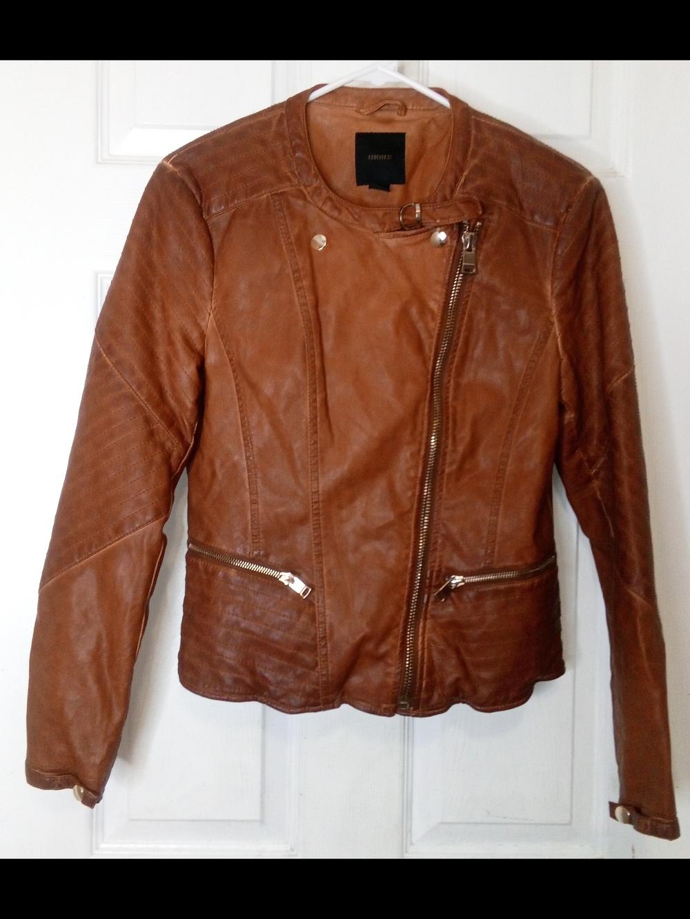 Forever 21 Tan Leather Asymmetric Moto Jacket